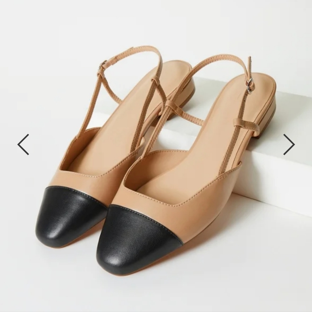 Beige and Black Women's Slingback Shoes Size 6